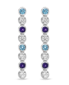 Macy's Sterling Silver Elegant Multi-gemstone Bezel Set Drop Earrings In Blue