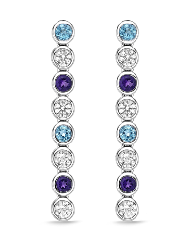 Macy's Sterling Silver Elegant Multi-gemstone Bezel Set Drop Earrings In Blue