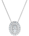 Macy's Diamond Oval Halo Cluster Pendant Necklace (5/8 Ct. T.w.) In 14k White Gold, 16" + 2" Extender In Gold