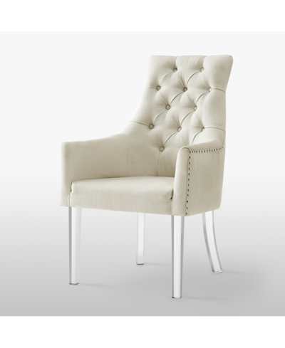 Inspired Home Marilyn Button Tufted Arm Dining Chair With Acrylic Legs Set Of 2 In Cream