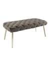 NICOLE MILLER CLAUDE VELVET BUTTON TUFTED BENCH WITH METAL LEGS