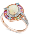 Macy's Multi-gemstone (1-3/8 Ct. T.w.) & Diamond (1/4 Ct .t.w.) Halo Statement Ring In 14k Rose Gold In Blue