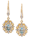 Macy's Aquamarine (3/4 Ct. T.w.) & Diamond (1/8 Ct. T.w.) Halo Drop Earrings In 14k Gold-plated Sterling Si In Blue
