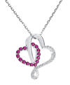 Macy's Women's Double-heart Pendant Necklace In Sterling Silver In Red