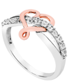 Macy's Women's Created White Sapphire (1/3 Ct.t.w) 14k Rose Gold Plated Heart Ring In Sterling Silver In Pink