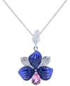 Macy's Pink Topaz (1 Ct.t.w) And Enamel Flower Pendant Necklace In Sterling Silver In Purple