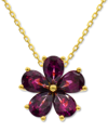 Macy's Rhodolite Garnet Flower 18" Pendant Necklace (3-3/4 Ct. T.w.) In 14k Gold-plated Sterling Silver In Purple