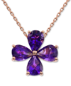 Macy's Amethyst Clover 18" Pendant Necklace (3-1/20 Ct. T.w.) In 14k Rose Gold-plated Sterling Silver In Purple