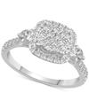 Macy's Diamond Square Halo Cluster Engagement Ring (1 Ct. T.w.) In 14k White Gold In Gold