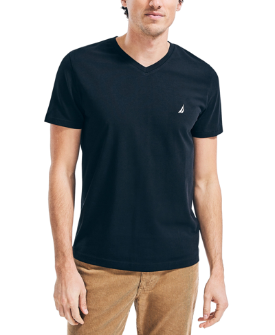 Nautica Men's J-class Logo Classic-fit Cotton V-neck T-shirt In True Black