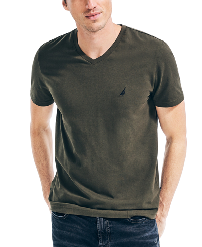 Nautica Men's J-class Logo Classic-fit Cotton V-neck T-shirt In Forest Night