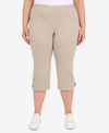 Hearts Of Palm Plus Size Essentials Solid Pull-on Capri Pants With Detailed Split Hem In Tan/beige