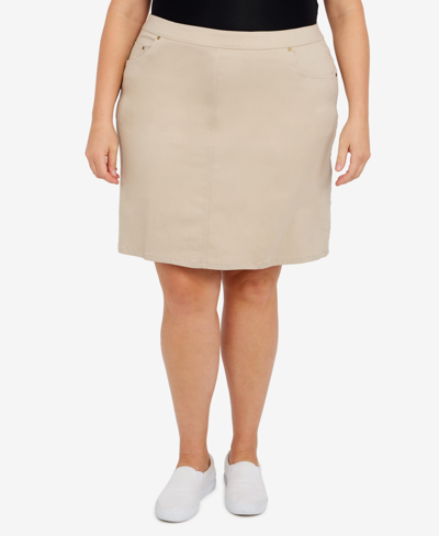 Hearts Of Palm Plus Size Essentials Tech Stretch Pull On Skort With Elastic Wasitband In Chino