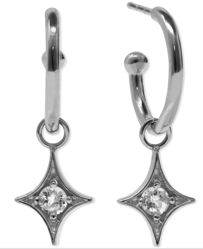 Jac + Jo By Anzie Gothic Star Charm Hoops Set With White Topaz In Sterling Silver In Clear