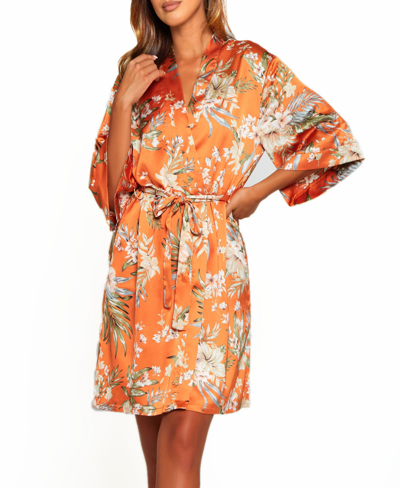 Icollection Plus Size Bella Floral Day And Night Robe With Sleeves In Orange
