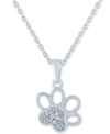 Macy's Diamond Accent Paw Pendant Necklace In Sterling Silver, 16" + 2" Extender In White