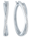 Macy's Diamond Crossover Hoop Earrings (1/4 Ct. T.w.) In Sterling Silver In White