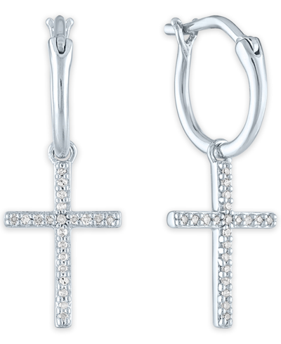 Macy's Diamond Cross Drop Earrings (1/10 Ct. T.w.) In Sterling Silver