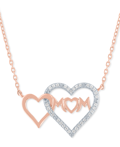 Macy's Diamond Double Heart Mom 18" Pendant Necklace (1/10 Ct. T.w.) In 14k Rose Gold-plated Sterling Silve In Rose Gold-plated Sterling Silver