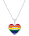 MACY'S DIAMOND ACCENT RAINBOW HEART PENDANT NECKLACE IN STERLING SILVER, 16" + 4" EXTENDER