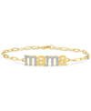 Macy's Diamond "mama" Link Bracelet (1/10 Ct. T.w.) In 14k Gold-plated Sterling Silver In Gold