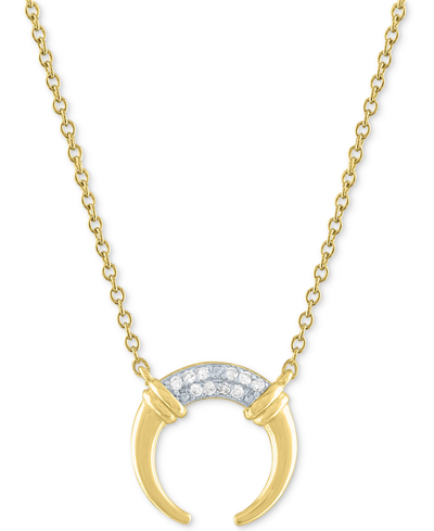 Macy's Diamond Accent Crescent Horn Pendant Necklace In 14k Gold-plated Sterling Silver, 16" + 2" Extender