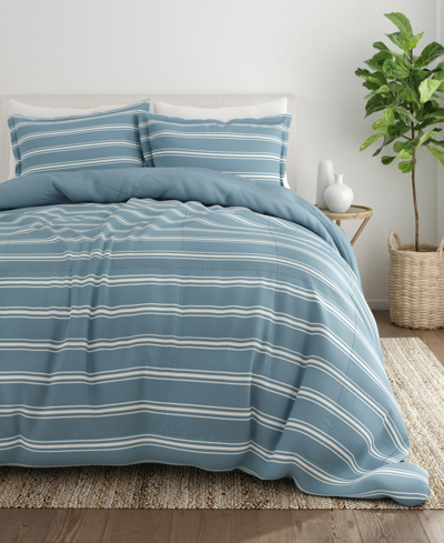 Ienjoy Home Home Collection 3 Piece Premium Ultra Soft Stripe Reversible Comforter Set, Twin Bedding In Light Blue