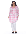 White Mark Plus Piper Stretchy Plaid Tunic In Pink