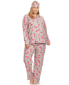 WHITE MARK PLUS SIZE 3-PIECE PAJAMA SET