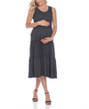 White Mark Scoop Neck Tiered Midi Dress In Gray