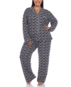 White Mark Plus Size 2 Piece Long Sleeve Heart Print Pajama Set In Blue
