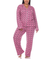 White Mark Plus Size 2 Piece Long Sleeve Heart Print Pajama Set In Pink
