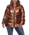 White Mark Plus Size Metallic Puffer Coat With Hoodie In Gold