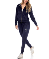 White Mark Plus Size Rhinestone Velour Tracksuit 2 Piece Set In Blue