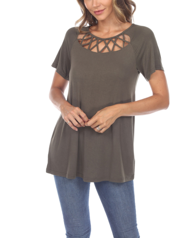 White Mark Women's Crisscross Cutout Short Sleeve Top In Green