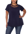 White Mark Plus Size Crisscross Cutout Short Sleeve Top In Blue