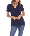 White Mark Plus Size Crisscross Cutout Short Sleeve Top In Blue