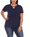 White Mark Plus Size Crisscross Cutout Short Sleeve Top In Blue