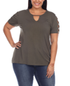 White Mark Plus Size Keyhole Neck Cutout Short Sleeve Top In Green