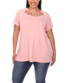 White Mark Plus Size Crisscross Cutout Short Sleeve Top In Pink