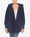 White Mark Plush Hooded Cardigan With Pockets In Blue