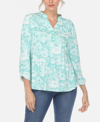 White Mark Pleated Long Sleeve Floral Print Blouse In Green