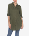 White Mark Women's Stretchy Button-down Tunic Top In Green