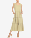 White Mark Plus Size Scoop Neck Tiered Midi Dress In Green
