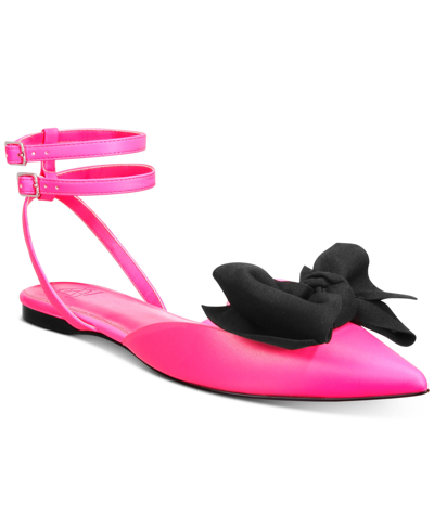 Aaj By Aminah Women's Sudana Bow Detail Ankle Strap Flats Women's Shoes In Hot Pink