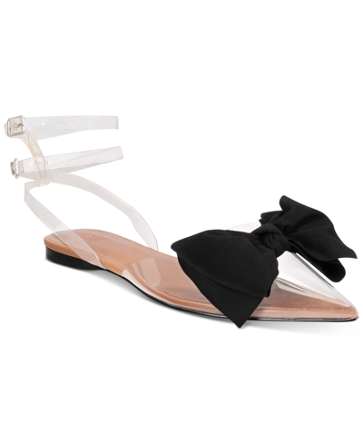 Aaj By Aminah Women's Sudana Bow Detail Ankle Strap Flats Women's Shoes In Lucite