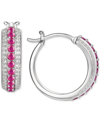 Macy's Sapphire (5/8 Ct. T.w.) & Diamond (1/4 Ct. T.w.) Small Hoop Earrings In Sterling Silver, 0.67" In Red