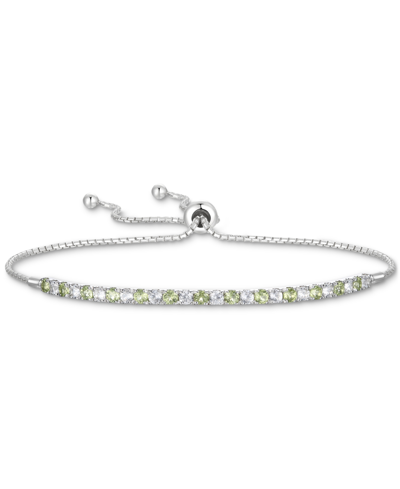 Macy's Rhodolite Garnet (1/3 Ct. T.w.) & White Topaz (5/8 Ct. T.w.) Bolo Bracelet In Sterling Silver (also In Green