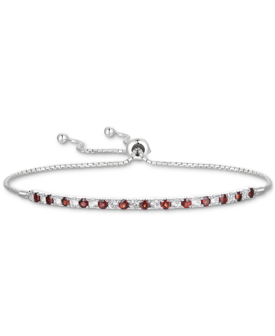 Macy's Rhodolite Garnet (1/3 Ct. T.w.) & White Topaz (5/8 Ct. T.w.) Bolo Bracelet In Sterling Silver (also