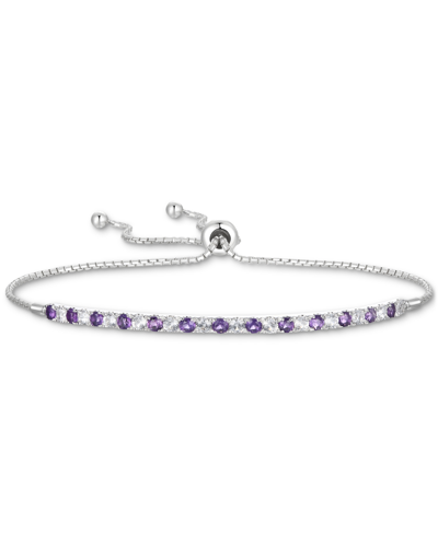 Macy's Rhodolite Garnet (1/3 Ct. T.w.) & White Topaz (5/8 Ct. T.w.) Bolo Bracelet In Sterling Silver (also In Amethyst